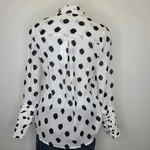 L'Agence Nina 100% Silk Black White Ivory Polka Dot Semi Sheer Blouse Top XS - Picture 5 of 12